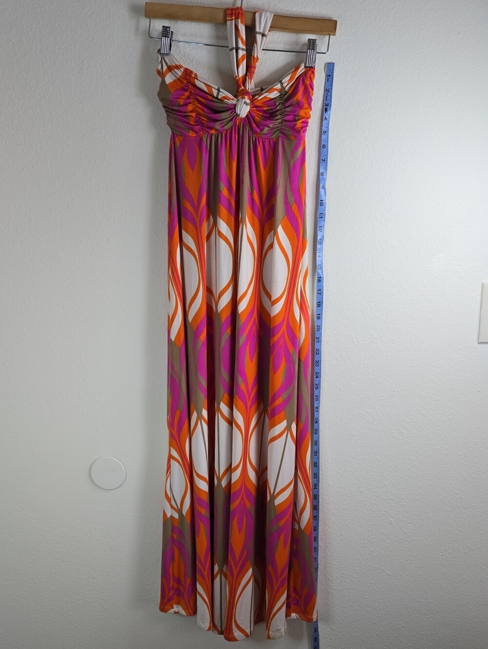 Analili Halter Maxi Dress in Orange, Pink & White